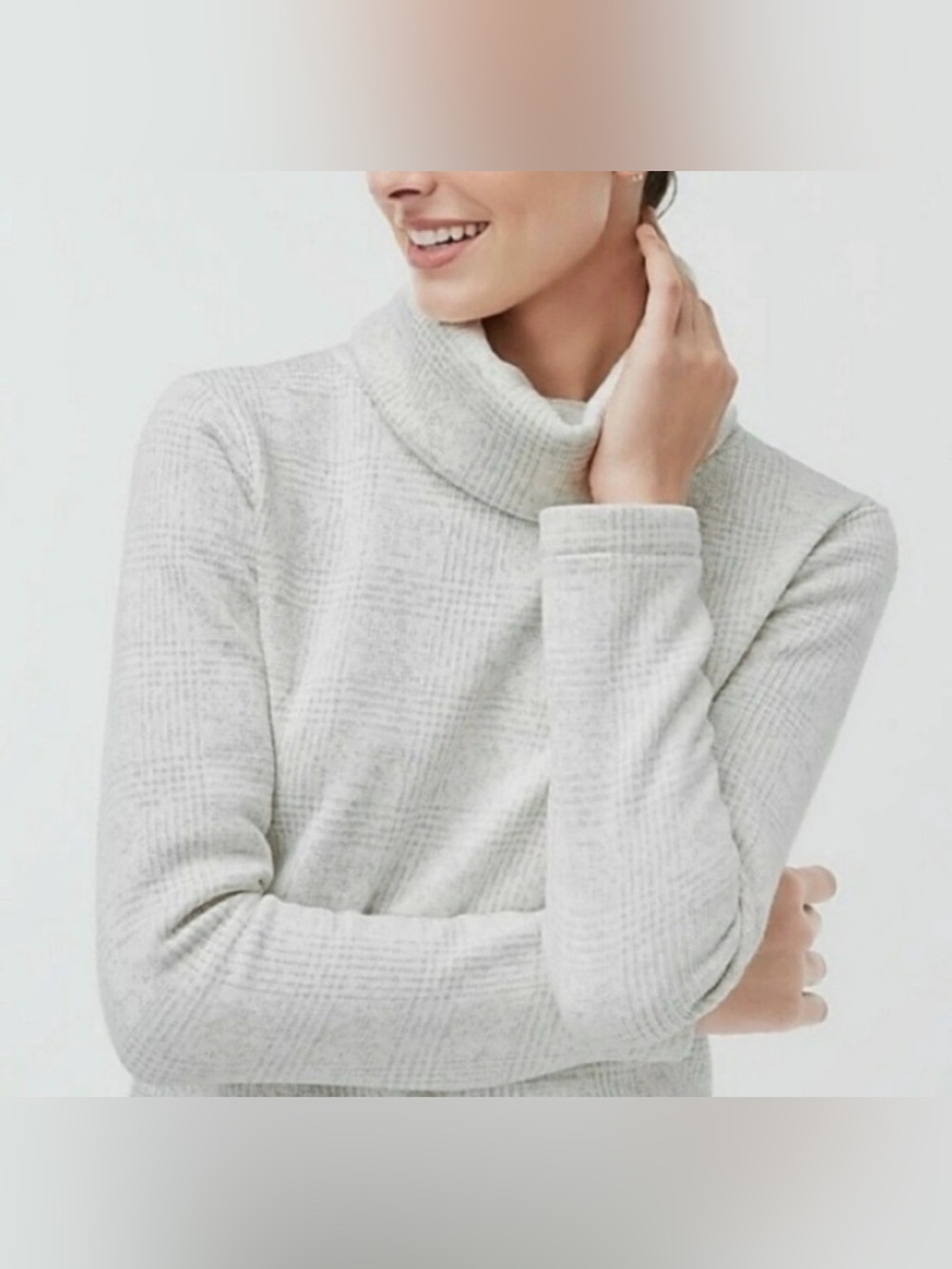 J. Crew Factory Long-sleeve Funnelneck Pullover Size Medium Grey White Plaid
